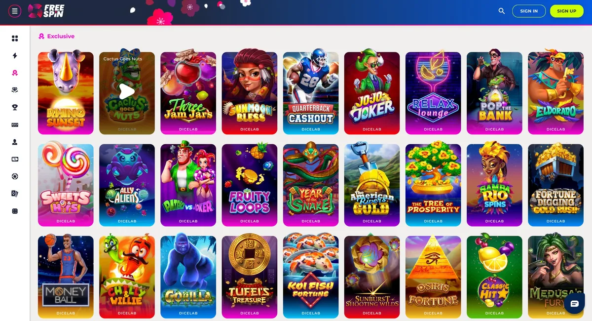 Free Spin Casino exclusive DiceLab slots available to Texas players including Gorilla and Quarterback Cashout